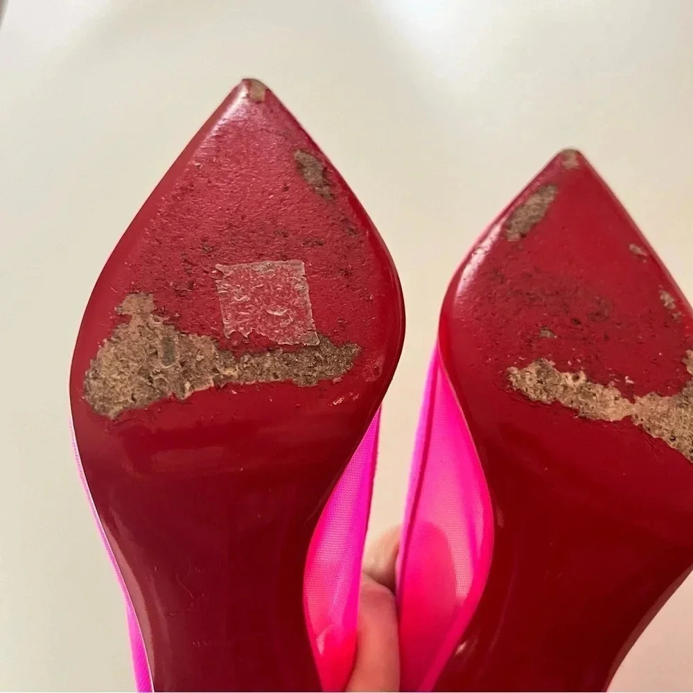Christian Louboutin Galaviti 100 pink mesh suede heels 38.5 - Picture 9 of 14
